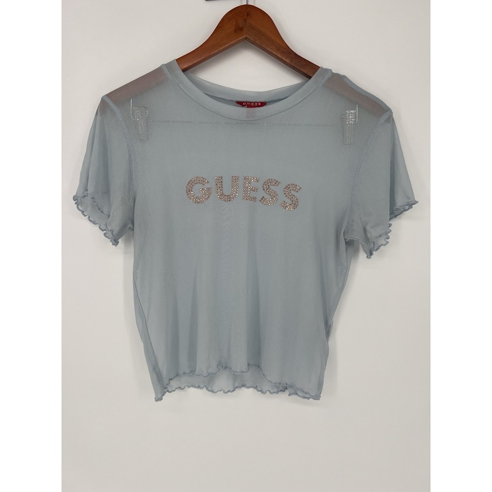 Guess‎  Baby Blue Y2K Sheer  Crop Top Size  L